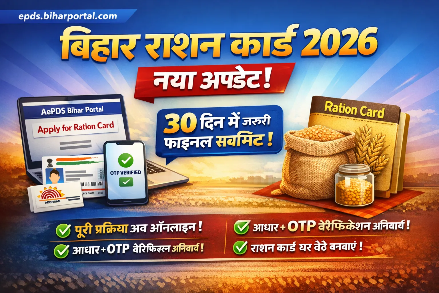 Bihar Ration Card Online Apply 2026: अब घर बैठे करें आवेदन, 30 दिन का नियम लागू