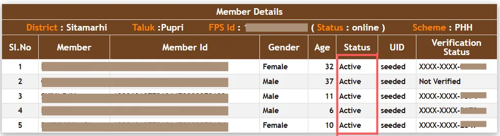EPDS Bihar RC Details Active Status Check